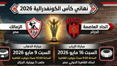 صدام عربي ناري.. موعد نهائي كأس الكونفدرالية 2026 بين الزمالك واتحاد العاصمة والقنوات الناقلة