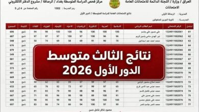 رابط نتائج الثالث متوسط 2026 الدور الأول بالرقم السري عبر موقع وزارة التربية العراقية الرسمي