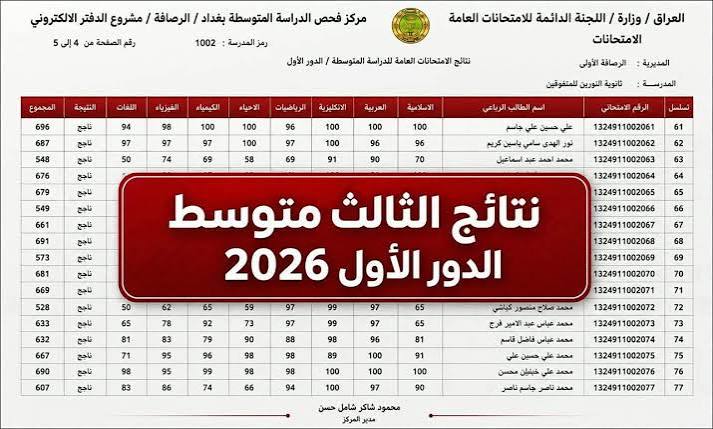 رابط نتائج الثالث متوسط 2026 الدور الأول بالرقم السري عبر موقع وزارة التربية العراقية الرسمي