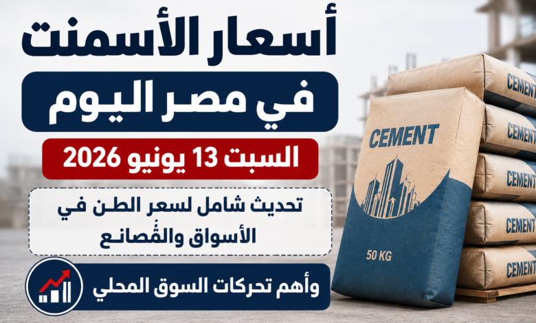 أسعار الأسمنت في مصر اليوم السبت 13 يونيو 2026.. تحديث شامل لسعر الطن في الأسواق والمصانع وأهم تحركات السوق المحلي