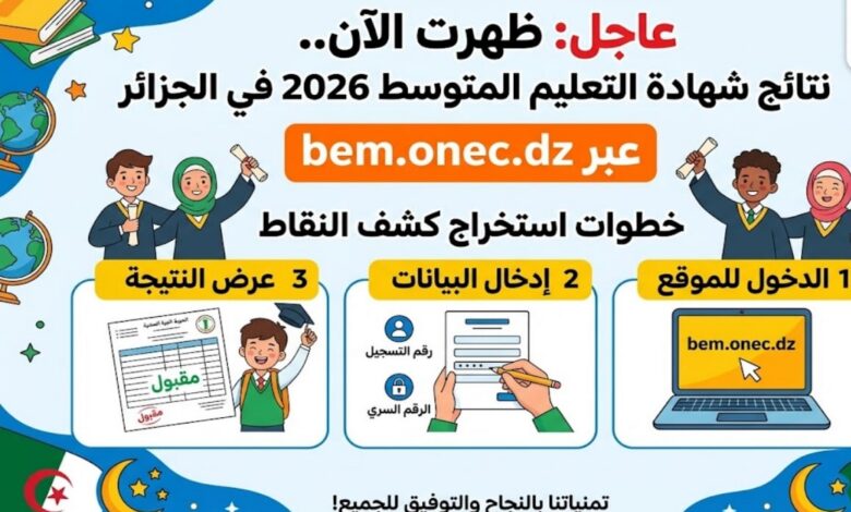 رسمياً الآن نتائج البيام 2026 في الجزائر عبر bem.onec.dz وكيفية تحميل كشف النقاط