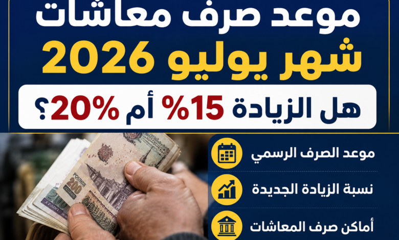 موعد صرف معاشات شهر يوليو 2026.. هل الزيادة 15% أم 20%؟