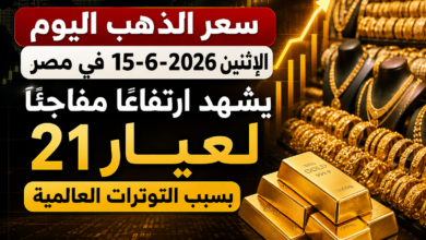سعر الذهب اليوم الإثنين 15-6-2026 في مصر يشهد ارتفاعًا مفاجئًا لعيار 21 بسبب التوترات العالمية