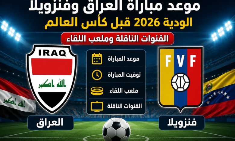 موعد مباراة العراق وفنزويلا الودية 2026 قبل كأس العالم والقنوات الناقلة وملعب اللقاء