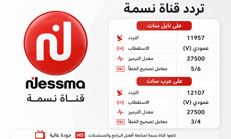 تردد قناة نسمة 2026 الجديد على نايل سات وعرب سات بجودة HD.. استقبل القناة الآن واستمتع بأحدث المسلسلات والبرامج
