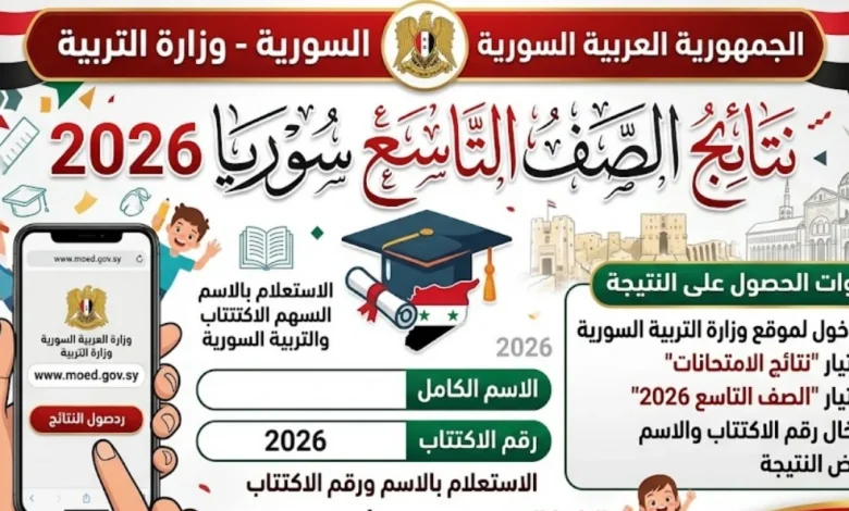 استعلم عن نتائج الصف التاسع سوريا 2026 فور صدورها.. الرابط الرسمي وخطوات استخراج النتيجة