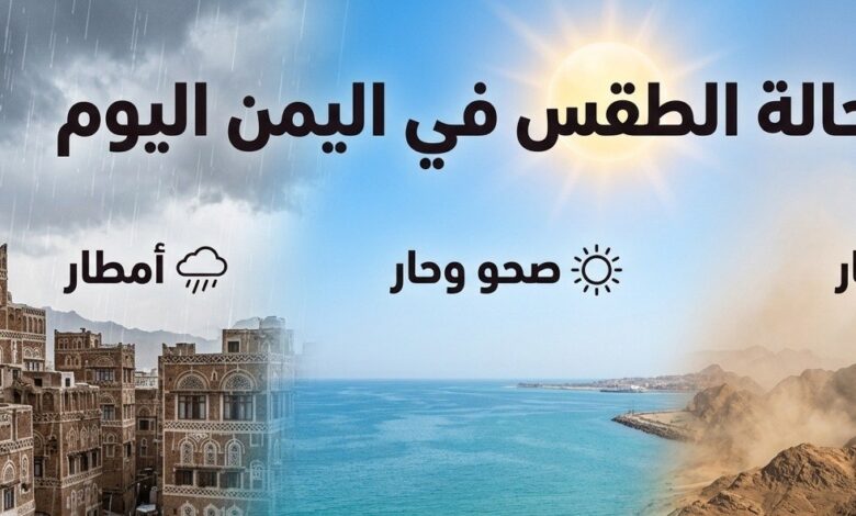 طقس اليمن اليوم الخميس 23 يوليو 2026.. أمطار رعدية وحرارة شديدة تضرب هذه المناطق