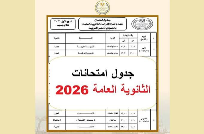 المادة القادمة في الثانوية العامة 2026.. موعد امتحان كل شعبة وفق الجدول الرسمي