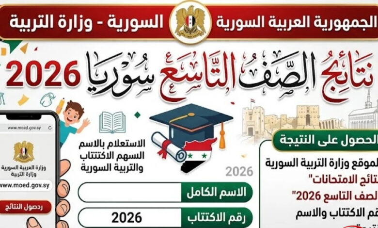 رابط مباشر نتائج التاسع سوريا 2026 بالاسم ورقم الاكتتاب عبر موقع moed gov sy الرسمي