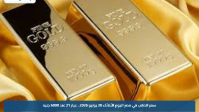 سعر الذهب في مصر اليوم الثلاثاء 28 يوليو 2026.. عيار 21 عند 6000 جنيه