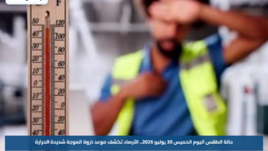 حالة الطقس اليوم الخميس 30 يوليو 2026.. الأرصاد تكشف موعد ذروة الموجة شديدة الحرارة