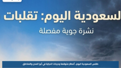طقس السعودية اليوم.. أمطار متوقعة ودرجات الحرارة في أبرز المدن والمناطق