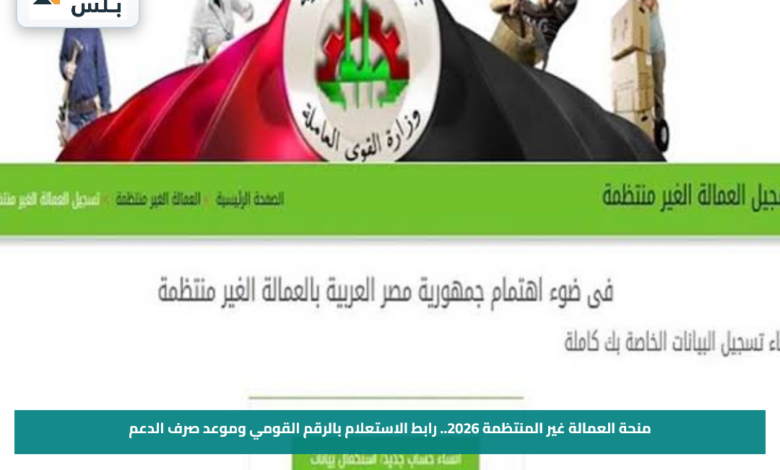 منحة العمالة غير المنتظمة 2026.. رابط الاستعلام بالرقم القومي وموعد صرف الدعم