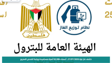 كشف غاز غزة 27/07/2026.. أسماء 62,584 أسرة مستفيدة ورابط الفحص السريع