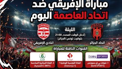 موعد مباراة الإفريقي واتحاد العاصمة اليوم والقنوات الناقلة والتشكيل المتوقع
