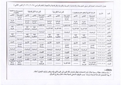 امتحانات الدور الثاني 2026 العراق تبدأ قريبًا.. تعرف على الجدول الرسمي للمراحل المنتهية