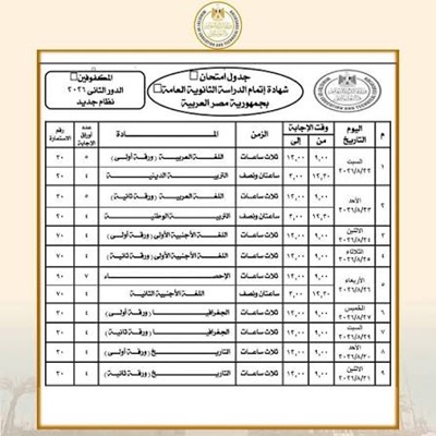 جدول امتحانات الدور الثاني للثانوية العامة 2026 في مصر رسميًا.. المواعيد الكاملة لجميع الشعب