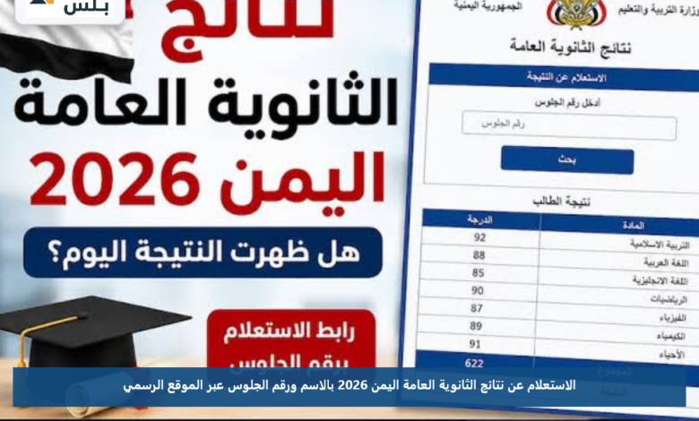 الاستعلام عن نتائج الثانوية العامة اليمن 2026 بالاسم ورقم الجلوس عبر الموقع الرسمي