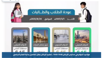 مواعيد الدوام في مدارس الرياض 1448-1449.. تعليم الرياض يعلن تفاصيل بداية العام الدراسي