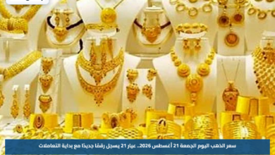 سعر الذهب اليوم الجمعة 21 أغسطس 2026.. عيار 21 يسجل رقمًا جديدًا مع بداية التعاملات