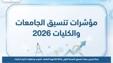 رابط تسجيل رغبات تنسيق المرحلة الأولى 2026 للثانوية العامة.. الموعد وخطوات اختيار الكليات