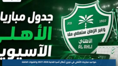 مواعيد مباريات الأهلي في دوري أبطال آسيا للنخبة 2026-2027 والقنوات الناقلة