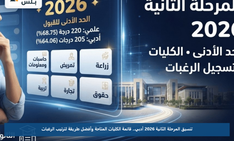 تنسيق المرحلة الثانية 2026 أدبي.. قائمة الكليات المتاحة وأفضل طريقة لترتيب الرغبات