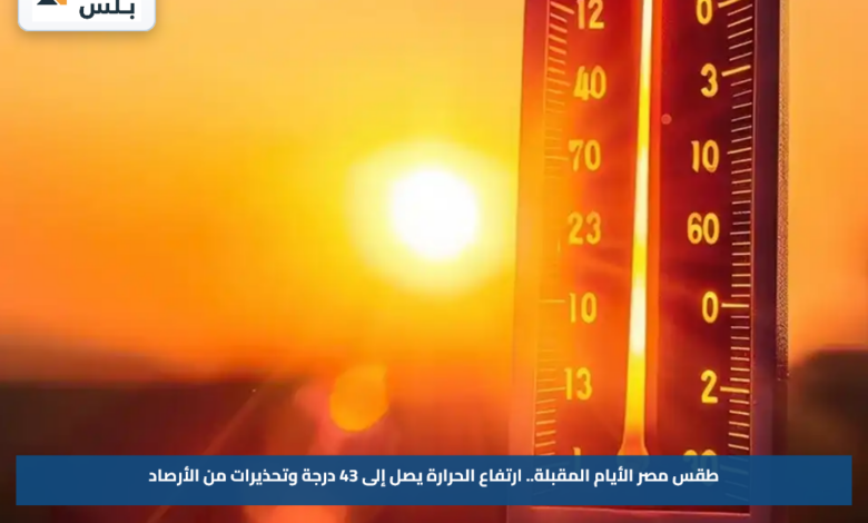 طقس مصر الأيام المقبلة.. ارتفاع الحرارة يصل إلى 43 درجة وتحذيرات من الأرصاد