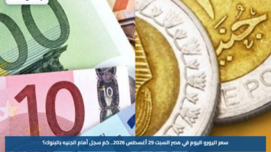 سعر اليورو اليوم في مصر السبت 29 أغسطس 2026.. كم سجل أمام الجنيه بالبنوك؟