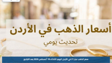 سعر الذهب عيار 21 في الأردن اليوم الثلاثاء 18 أغسطس 2026 بعد التراجع