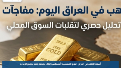 أسعار الذهب في العراق اليوم الخميس 6 أغسطس 2026.. تحديث جديد لجميع الأعيرة