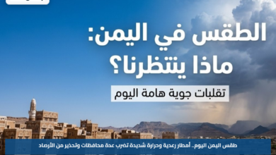 طقس اليمن اليوم.. أمطار رعدية وحرارة شديدة تضرب عدة محافظات وتحذير من الأرصاد