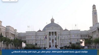 مؤشرات تنسيق جامعة القاهرة الأهلية 2026.. ارتفاع الطلب على كليات الطب والذكاء الاصطناعي