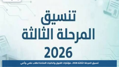تنسيق المرحلة الثالثة 2026.. مؤشرات القبول والكليات المتاحة لطلاب علمي وأدبي