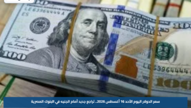 سعر الدولار اليوم الأحد 16 أغسطس 2026.. تراجع جديد أمام الجنيه في البنوك المصرية