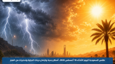طقس السعودية اليوم الثلاثاء 18 أغسطس 2026.. أمطار رعدية وارتفاع درجات الحرارة وتحذيرات من الغبار