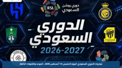 مباريات الدوري السعودي اليوم الخميس 13 أغسطس 2026.. الموعد والقنوات الناقلة