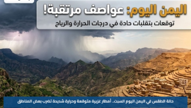 حالة الطقس في اليمن اليوم السبت.. أمطار غزيرة متوقعة وحرارة شديدة تضرب بعض المناطق