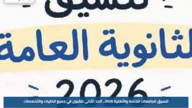 تنسيق الجامعات الخاصة والأهلية 2026.. الحد الأدنى للقبول في جميع الكليات والتخصصات