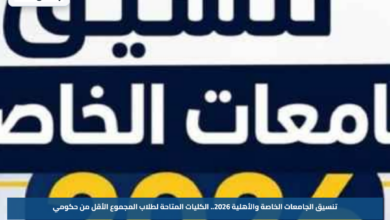 تنسيق الجامعات الخاصة والأهلية 2026.. الكليات المتاحة لطلاب المجموع الأقل من حكومي