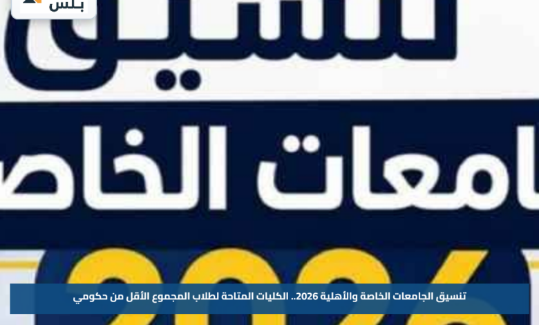 تنسيق الجامعات الخاصة والأهلية 2026.. الكليات المتاحة لطلاب المجموع الأقل من حكومي