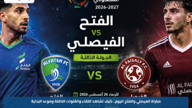 مباراة الفيصلي والفتح اليوم.. كيف تشاهد اللقاء والقنوات الناقلة وموعد البداية