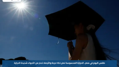 طقس اليوم في مصر.. الحرارة المحسوسة تصل لـ43 درجة والأرصاد تحذر من الأجواء شديدة الحرارة