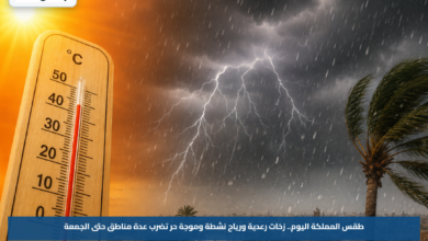 طقس المملكة اليوم.. زخات رعدية ورياح نشطة وموجة حر تضرب عدة مناطق حتى الجمعة