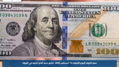 سعر الدولار اليوم الأربعاء 12 أغسطس 2026.. تراجع جديد أمام الجنيه في البنوك