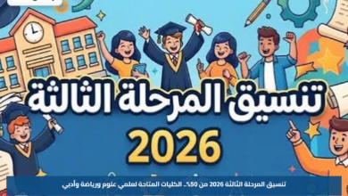 تنسيق المرحلة الثالثة 2026 من 50%.. الكليات المتاحة لعلمي علوم ورياضة وأدبي