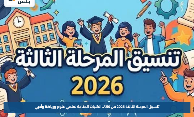 تنسيق المرحلة الثالثة 2026 من 50%.. الكليات المتاحة لعلمي علوم ورياضة وأدبي