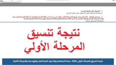 نتيجة تنسيق المرحلة الأولى 2026.. رابط الاستعلام والحدود الدنيا للطب والهندسة والمرحلة الثانية