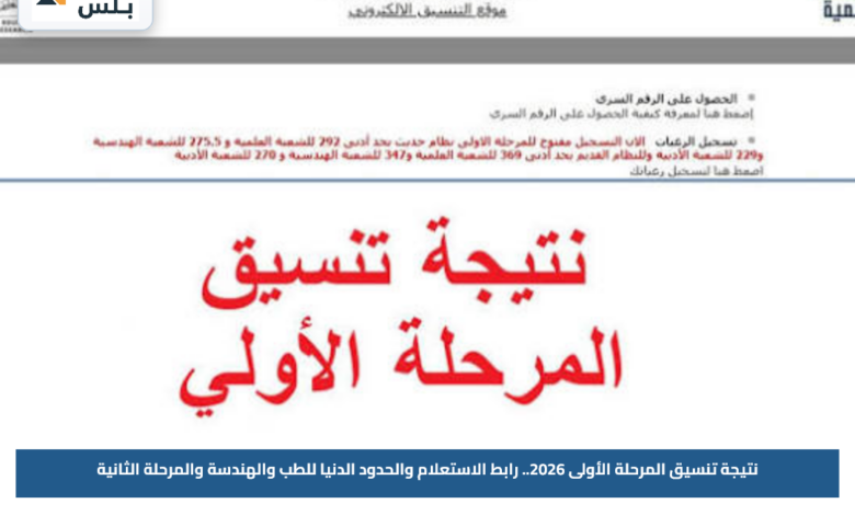 نتيجة تنسيق المرحلة الأولى 2026.. رابط الاستعلام والحدود الدنيا للطب والهندسة والمرحلة الثانية