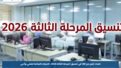 كليات تقبل من 50% في تنسيق المرحلة الثالثة 2026.. الخيارات المتاحة لعلمي وأدبي